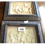 Two Victorian decorative framed moulded plaster plaques depicting putti and fauns - both a/f