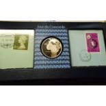 A 1976 John Pinches Day of the Concorde silver proof coin and First Day Cover set in original