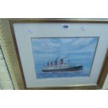 James Gardner: a detailed watercolour of a four funnelled steam liner together with another of a