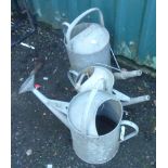 Three galvanised watering cans - one a/f