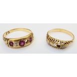 An 18ct gold ruby and diamond ring - sold with an unmarked yellow metal with tiny five stone diamond