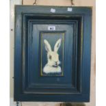 A small painted panel with central rabbit decoration