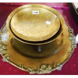 Two oriental brass bowls and salver