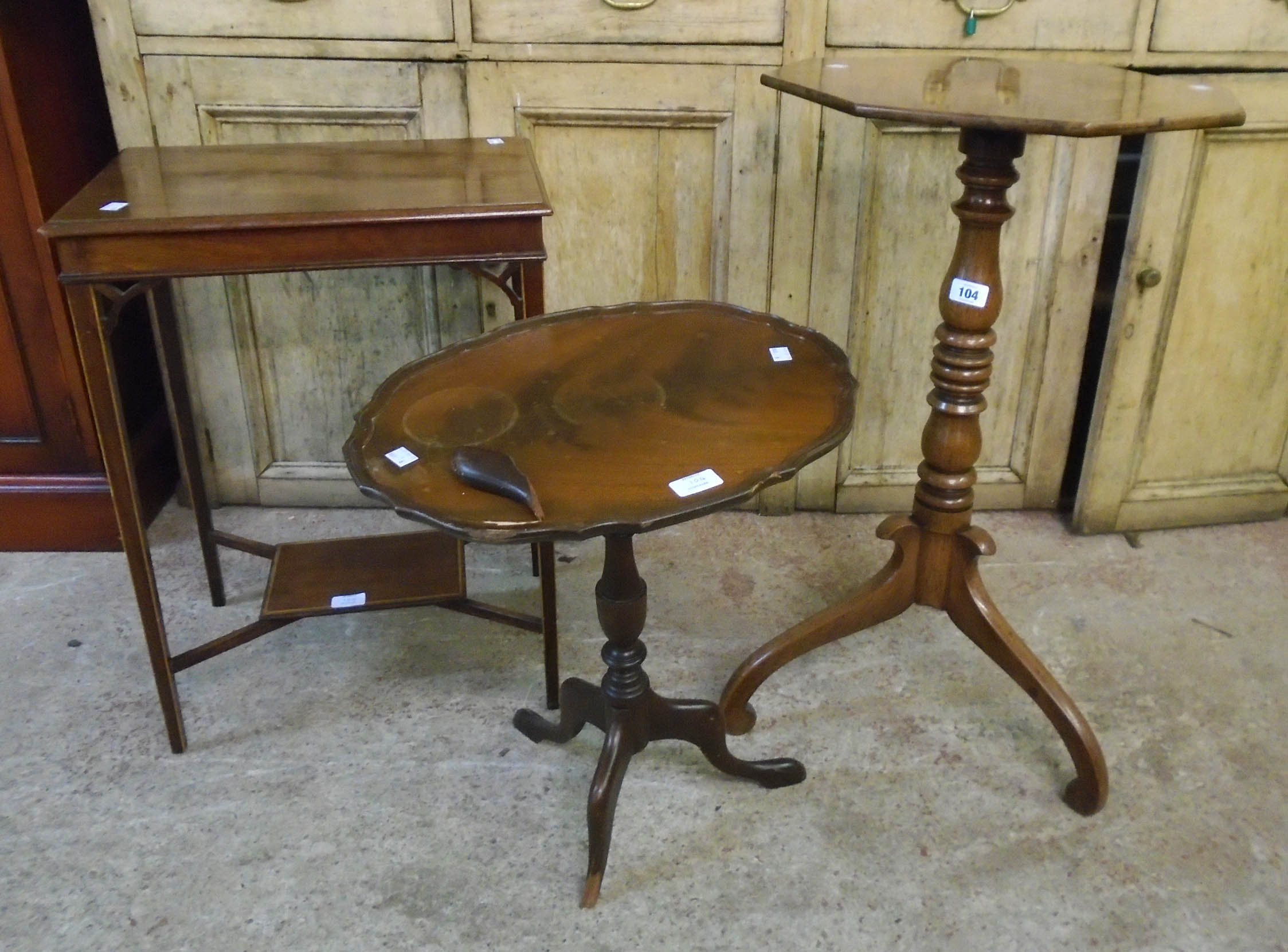 A Victorian mahogany and oak pedestal table, set on ring turned pillar and tripod base - sold with