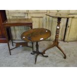 A Victorian mahogany and oak pedestal table, set on ring turned pillar and tripod base - sold with