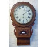 A late 19th Century American inlaid walnut cased drop dial wall clock with repainted dial marked for