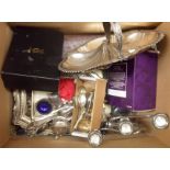 A quantity of silver plated items including cased and loose cutlery, cake basket, hors d'oeuvres