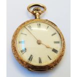 A marked 14K yellow metal fob watch with engraved decoration - sold with assorted wristwatches