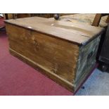 A 3' 1" Victorian waxed pine lift-top box with internal candle box
