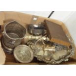 A quantity of silver plated items including Victorian salver and wine bottle coaster, etc.