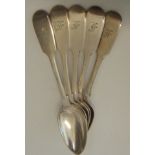 Five matching silver fiddle pattern teaspoons - London 1835