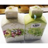 Two continental porcelain tea caddies with pansy decoration