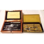 A 1930's mahogany cased set of W.H. Harling of London drawing instruments - sold with a modern