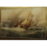 F. J. Albridge: a gilt framed and slipped coloured print depicting fishing vessels on choppy seas