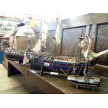 A wooden model of HMS Bounty and another of HMS Pandora, both in need of restoration - sold with a