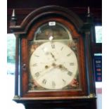 A 19th Century inlaid mahogany longcase clock, the 12" painted arched dial with moving galleon scene