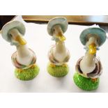 Three Jemima Puddleducks comprising one Beswick and two Royal Albert