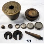 A part set of bucket weights and other assorted weights
