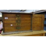 A 20" early 20th Century oak five drawer canteen with brass flush drop handles - a/f