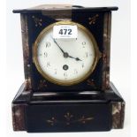 A late Victorian black slate and marble cased mantel timepiece with eight day platform escapement