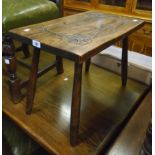 A 24" elm tea table with incised decoration to oblong top, set on simple turned legs