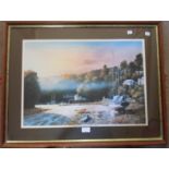 Brian Horswell: a framed print depicting a view of Newton Ferrers