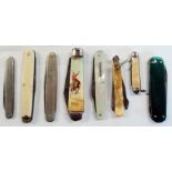 A small collection of penknives, some Mother-of-Pearl handled