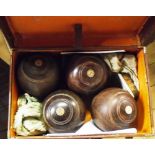 A cased set of early to mid 20th Century rosewood lawn bowls - Devon interest provenance