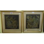 A pair of gilt framed far Eastern pictures - sold with a framed print of York