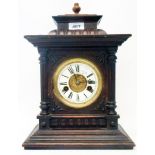 A late 19th Century German stained wood cased mantel clock with HAC eight day gong striking movement