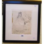 †R. O. Lenkiewicz: an ebonised framed sketch re-working of a 1634 Rembrandt image with Hasidic verse