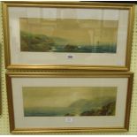 John Shapland: a pair of gilt framed and slipped coloured prints, both depicting coastal views,