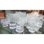 A collection of cut and other glassware items including bowls, dishes, preserve pot, etc.