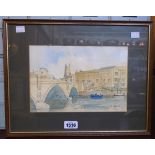 Mark Gibbons: a pair of framed hand tinted limited edition prints "Totnes Bridge" and "The Plains,