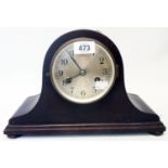 A stained oak cased Napoleon hat mantel clock with German eight day gong striking movement