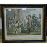 A set of three Hogarth framed antique Bartolozzi coloured engravings with figures in classical