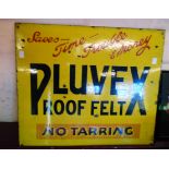 A 21" vintage Pluvex Roof Felt enamelled sign