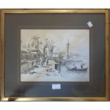 L. Rizzo: A pair of gilt framed old master style pen and ink drawings, one depicting figures on