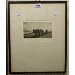 Joseph Kirkpatrick: a framed monochrome etching, depicting a plough team at work - signed in pencil
