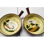 A pair of Watcombe Pottery cottage and mottoware soup bowls