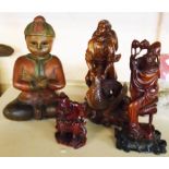 Four modern Oriental hardwood figures - sold with a niello and brass clad cigarette box with