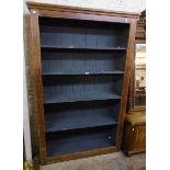 A 4' 2" stained and part painted pine five shelf open bookcase - formerly a two door cabinet - 6' 6"