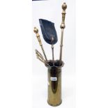 A First World War Canadian Trench Art shell case - sold with a set of three brass fire tools