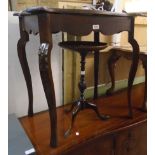 A carved stained oak side table - sold with a Georgian style mahogany pedestal wine table - both a/