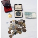 A small quantity of Great British and foreign coinage - sold with a bronze Tower of London medallion