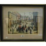 †L. S. Lowry: a framed coloured print, entitled "A Procession"