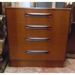 A 28" G-Plan teak chest of four long drawers, set on plinth base