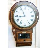 A 19th Century American inlaid rosewood cased drop-dial wall clock with printed paper dial and AMC