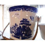 A Willow pattern slop bucket - sold with two blancmange moulds