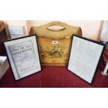 An Edwardian painted magazine rack - sold with two framed railwayana prints